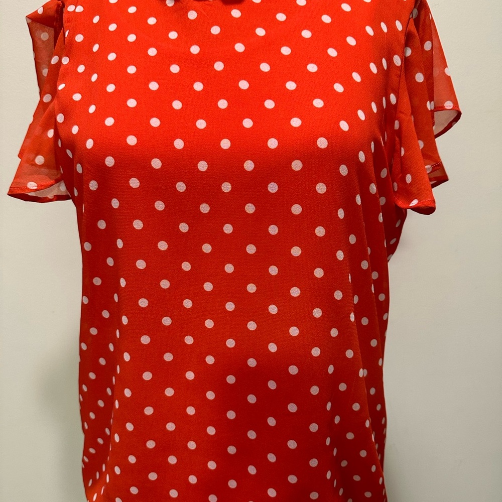 Sweet Pea for New York & company Orange  and Ivory Dotted Blouse size medium